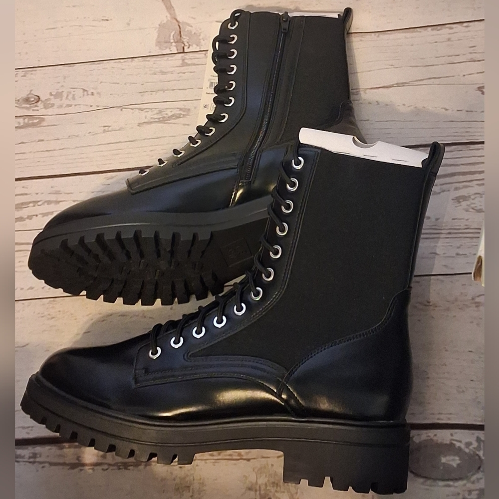 No Boundaries Women's Vinyl And Knit Combat Boots Black Size 11